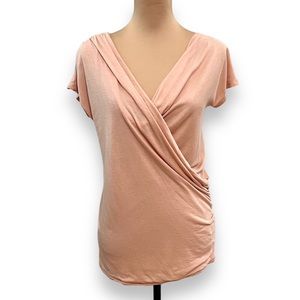 3/$30 Victoria’s Secret Drapey Cowl Neck Top Pink Surplice Cross Front Tee Small